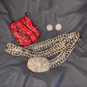 Beautiful Boutique Belt and Earrings Womans M L